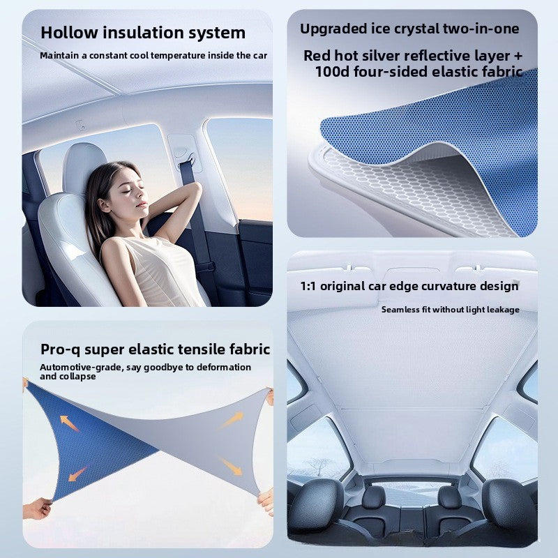 [Aisen] Glass Roof Sunshade Skylight Heat Protector for Tesla Model Y Juniper 2026+ UV Block (Ice Crystal Carbon Nano-Coating, 2-Piece Split Design)