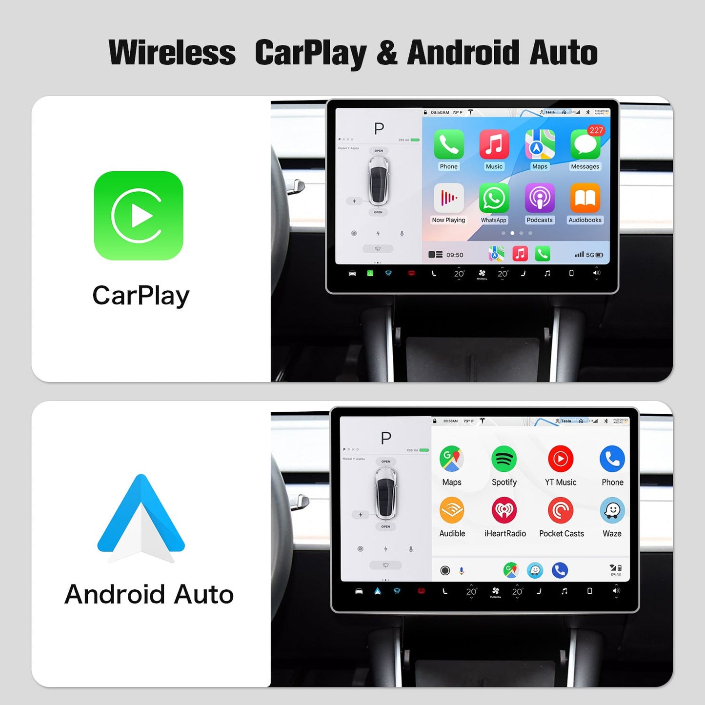 [Aisen] Wireless CarPlay Android Auto Adapter Smart Infotainment Interconnect Box for Tesla Model 3 Model Y 2019-2024
