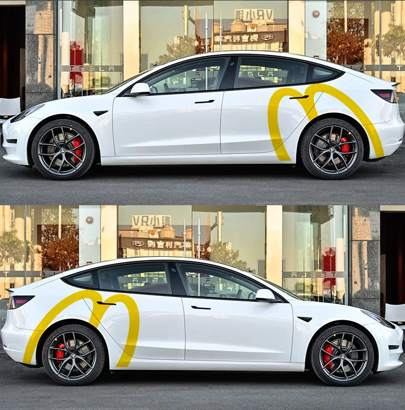 [Aisen] McDonald's Golden Arches Inspired Decal for Tesla Model 3 Y S X  Waterproof  Sticker (Bright Yellow, 2PCS)