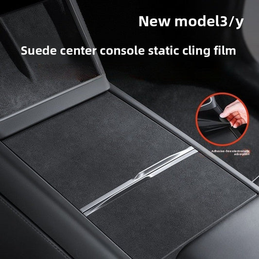 [Aisen] Center Console Suede Wrap Protector Film Electrostatic Anti-Scratch Interior Decal for Tesla Model 3 Highland Model Y Juniper (Premium Luxury Electrostatic Microfiber Suede, Glue-Free Matte Black 3-Piece Set)