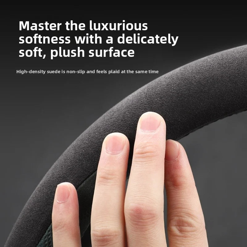 [Aisen] Winter Warm Steering Wheel Cover for Tesla Model Y Juniper & Model 3 Highland Premium Plush Anti-Slip Protector (Black)