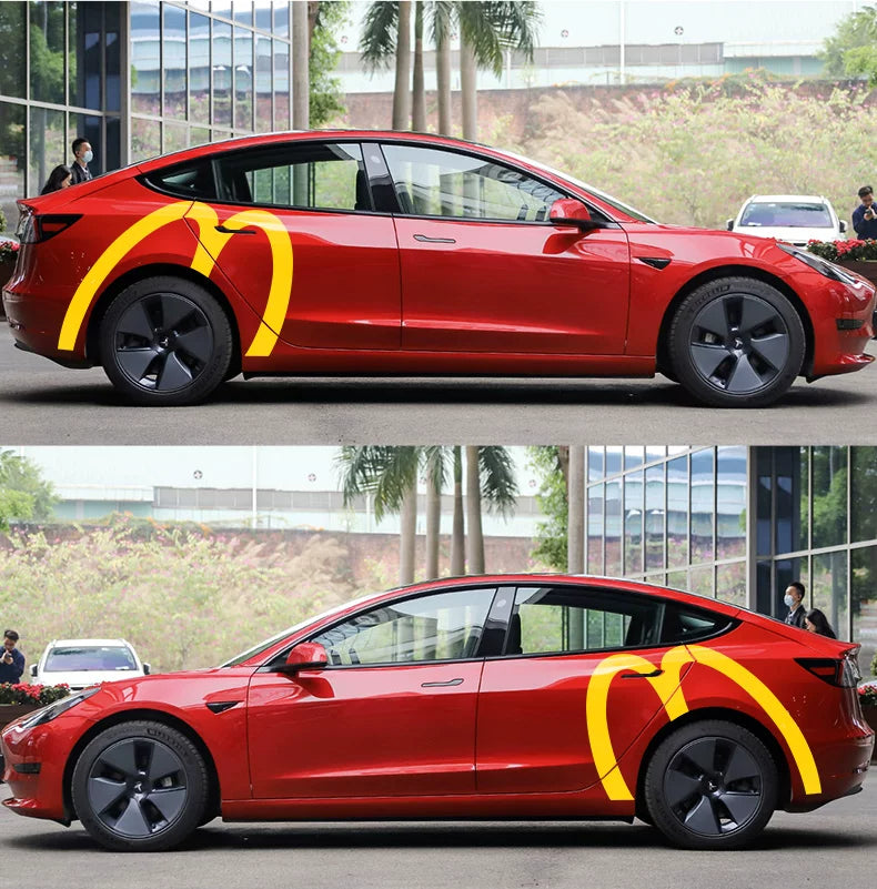 [Aisen] McDonald's Golden Arches Inspired Decal for Tesla Model 3 Y S X  Waterproof  Sticker (Bright Yellow, 2PCS)