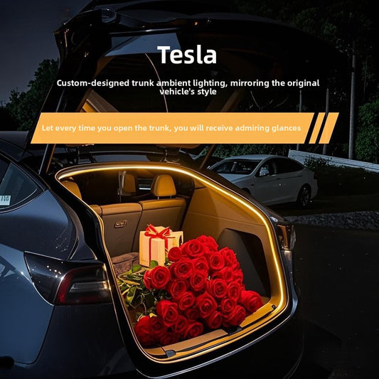 [Aisen] trunk LED strip cargo area atmosphere lighting, used for Tesla Y 2021+ (flexible silicone and efficient LED matrix, 1 warm white).
