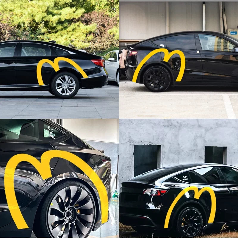 [Aisen] McDonald's Golden Arches Inspired Decal for Tesla Model 3 Y S X  Waterproof  Sticker (Bright Yellow, 2PCS)