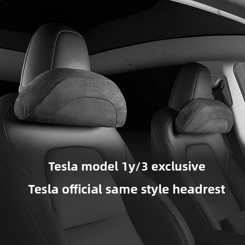 [Aisen] for Tesla Model 3 Model Y Black Headrest Pillow Neck Support Cushion Memory Foam PU Leather Interior Comfort Accessory