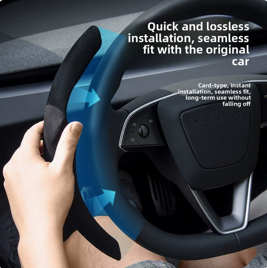 [Aisen] Steering Cockpit Grip Shield Breathable Suede Chassis Wrap for Tesla New Architecture (Ultra-Thin Wear-Resistant Micro-Suede, Laser-Cut 1-Piece Set)