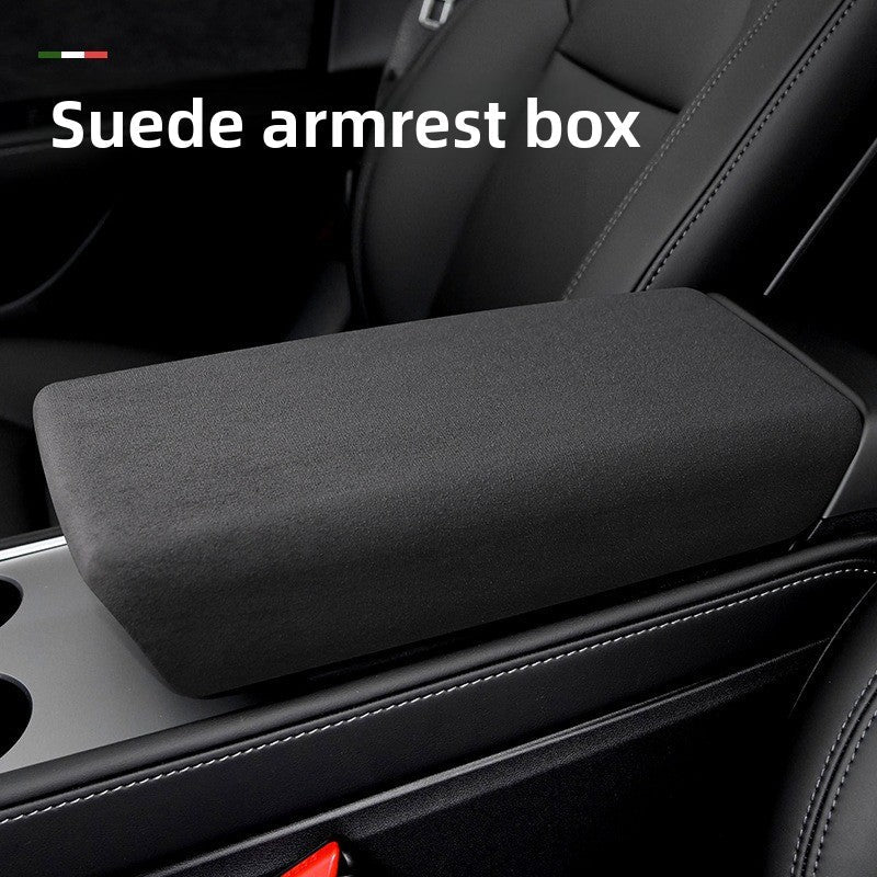 [Aisen] Center Console Armrest Cover Protector Alcantara-Style Suede Cushion Wrap for Tesla Model 3 Model Y 2021-2026 (Premium Luxury Microfiber Suede & Non-Slip Inner Matrix, Tactical Matte Black 1PCS)