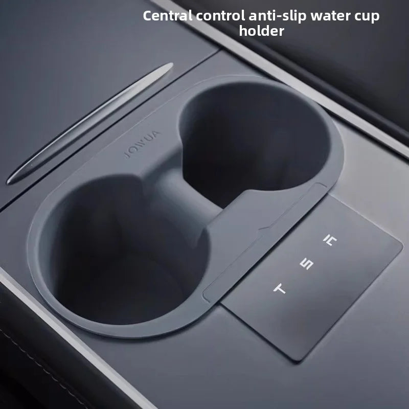 Jowua for Tesla Model 3/Y 2021-2023 Minimalist Seiko Textured Silicone Anti-Shake Water Cup Holder