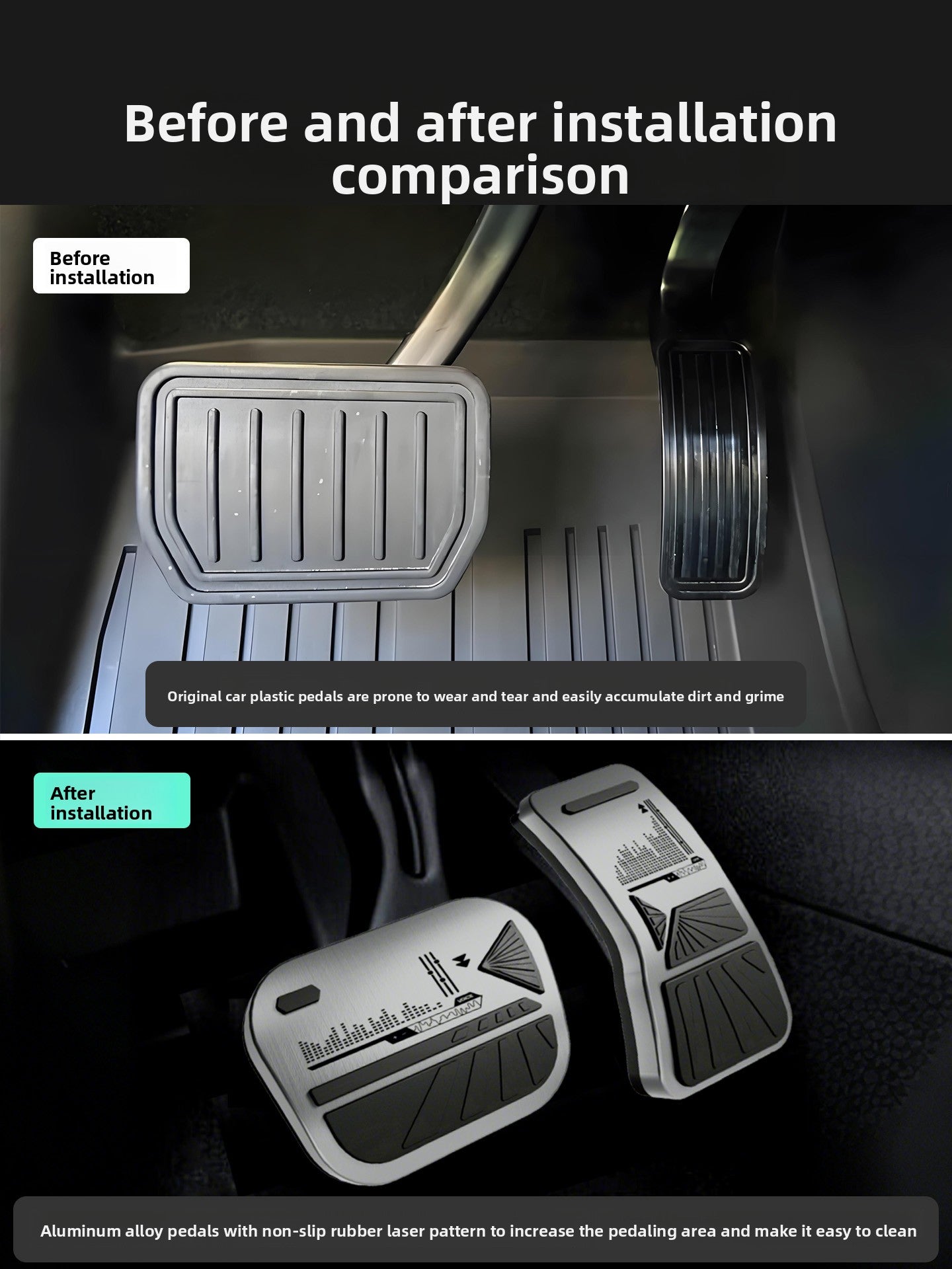 [Aisen] Aluminum Pedal Covers for Tesla Model Y Juniper  2025 2026 Anti-Slip Accelerator Brake Pads (Metal Silver, 2-Pack)