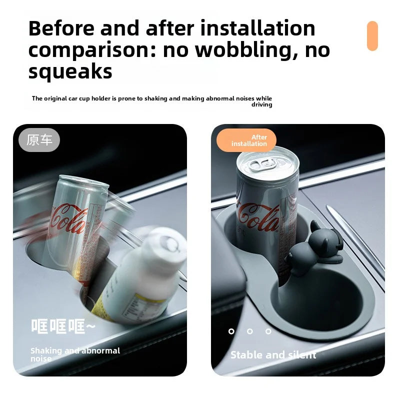 [Aisen] Chic Cartoon Center Console Cup Holder Insert Slot Stabilizer Limiter for Tesla Model Y Model 3 (Premium Shockproof Silicone, Anti-Rattle 1-Pack)