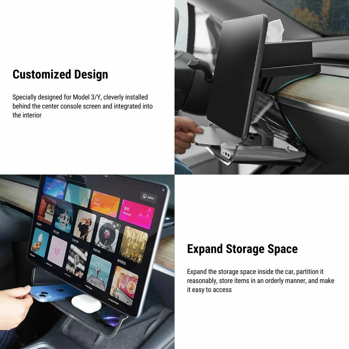 [Aisen] Center Console Organizer Under Screen Storage Tray for Tesla Model Y Model 3 2021-2023 (Premium Odorless Silicone, Dash Dashboard Behind Shunt 1-Pack)