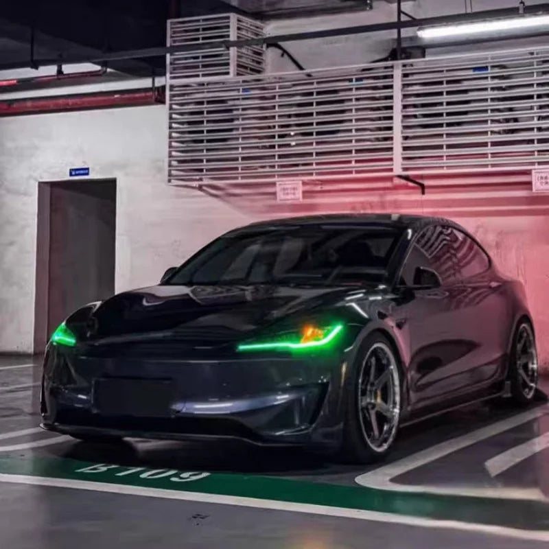 [Aisen] RGB Dynamic LED Daytime Running Lights Demon Eye Module Kit for Tesla Model 3 Highland (Premium Aircraft-Grade Thermal Aluminum DRL 2-Piece Set)
