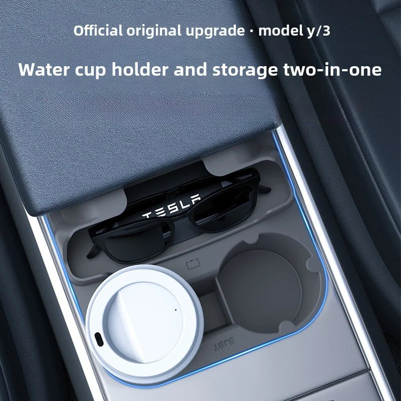 [Aisen] Center Console Cup Holder Insert Storage Organizer Tray for Tesla Model Y Model 3 (Premium Shockproof Silicone, Anti-Rattle 1-Pack)