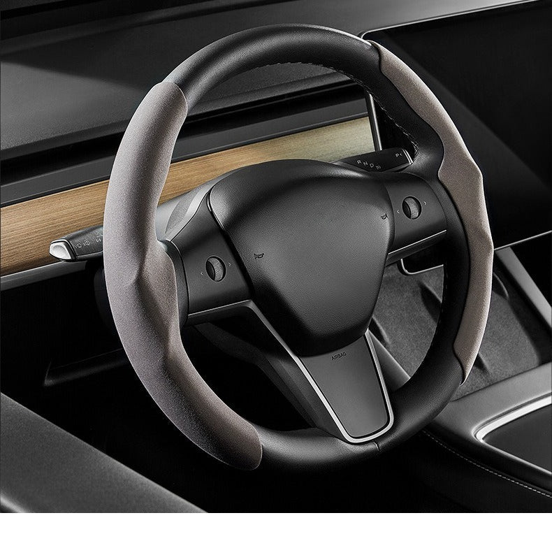 [Aisen] Steering Cockpit Grip Shield Breathable Suede Chassis Wrap for Tesla New Architecture (Ultra-Thin Wear-Resistant Micro-Suede, Laser-Cut 1-Piece Set)