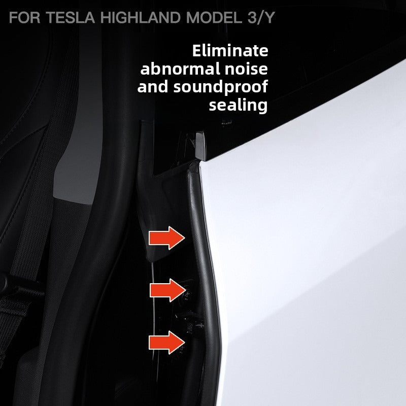 [Aisen] B-Pillar Soundproof Seal Strips for Tesla Model Y Juniper / Model 3 Highland 2024-2026 EPDM Rubber Wind Noise Reduction Weatherstrip (Black, 2-Pack)