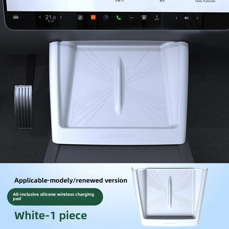 [Aisen] Silicone Wireless Charging Pad Cover for Tesla Model Y Juniper & Model 3 Highland (Premium Ultra-Thin Silicone, Dual-Slot)