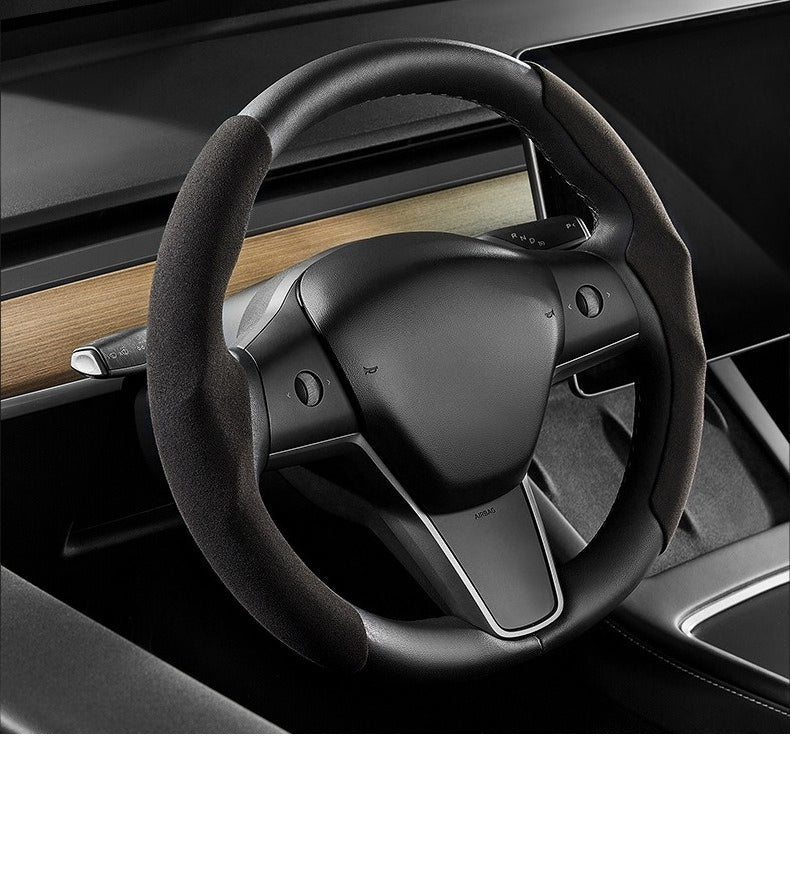 [Aisen] Steering Cockpit Grip Shield Breathable Suede Chassis Wrap for Tesla New Architecture (Ultra-Thin Wear-Resistant Micro-Suede, Laser-Cut 1-Piece Set)