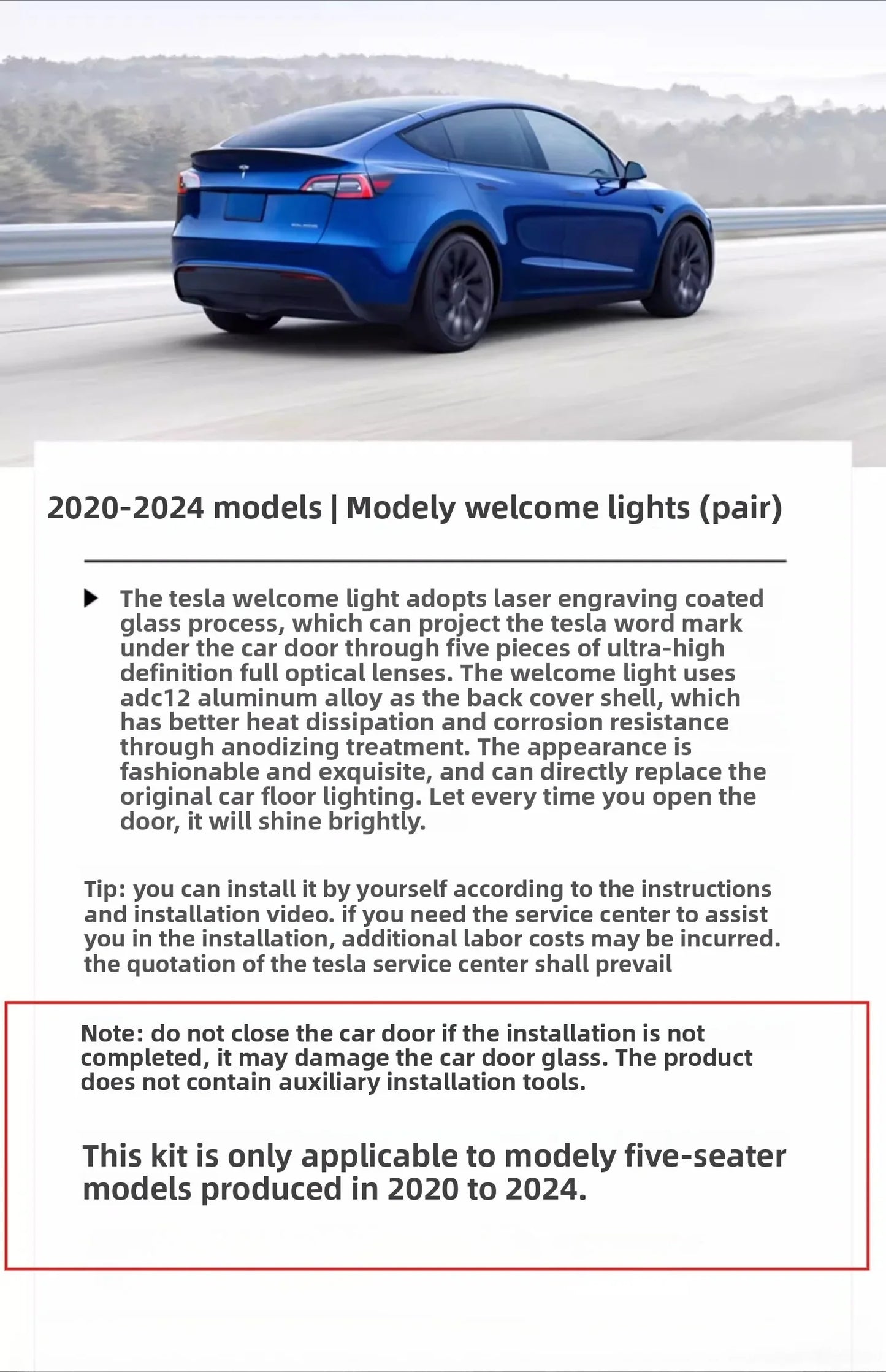 [Aisen] Ultra-Bright LED Puddle Lights Welcome Projector Lamp for Tesla Model Y 2020-2024 HD Logo (Quartz Glass Lens, 2-Pack)