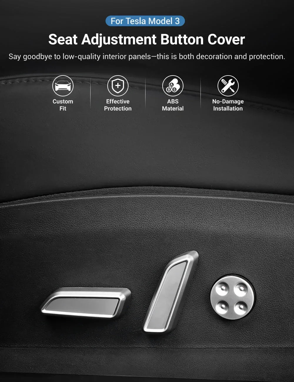 [Aisen] for Tesla Model 3 Model Y 2021-2023 Seat Adjustment Button Cover  Interior Trim Protector Matte Finish Seat Control Accessories