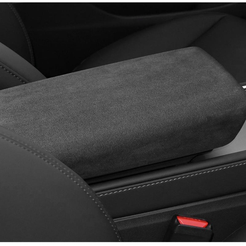 [Aisen] Center Console Armrest Cover Protector Alcantara-Style Suede Cushion Wrap for Tesla Model 3 Model Y 2021-2026 (Premium Luxury Microfiber Suede & Non-Slip Inner Matrix, Tactical Matte Black 1PCS)