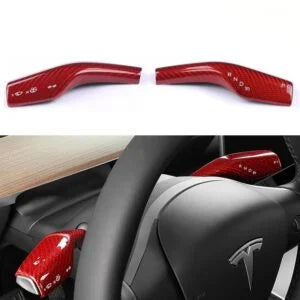[Aisen] Steering Column Shift Lever Stalk Covers Caps for Tesla Model Y Model 3 2021-2023  (Premium Real Dry Carbon Fiber, Turn Signal Wiper 2-Piece Set)