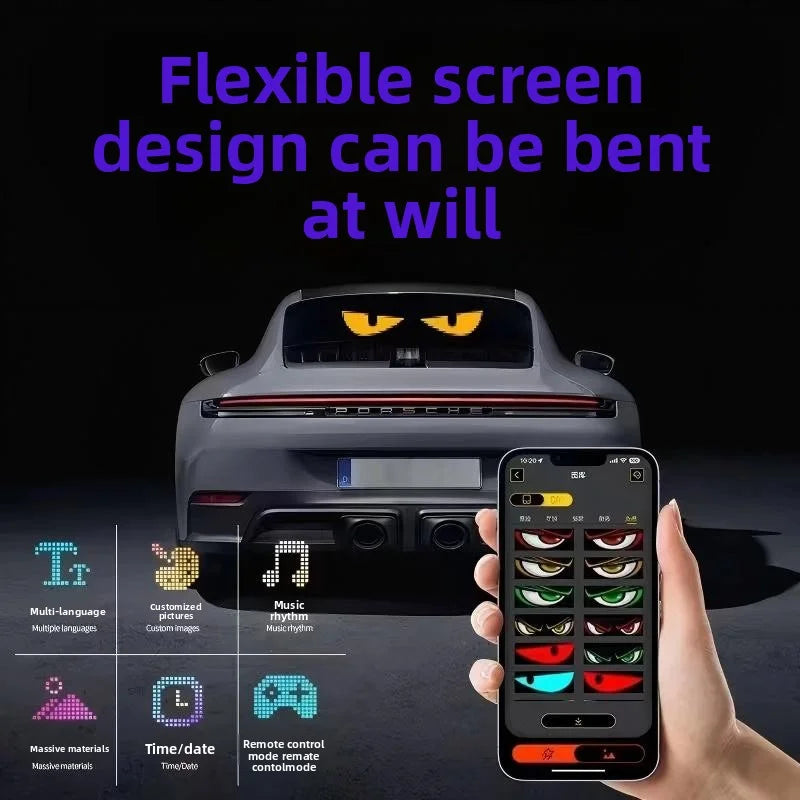 [Aisen] Car Devil's Eye Dynamic LED Display for Tesla Model Y 3 S X & Trucks (Flexible Polymer, App Control 2-Pack)