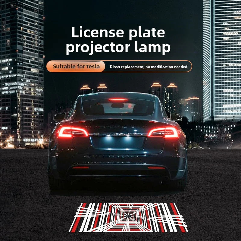 [Aisen] Rear Collision Avoidance Laser Projection Light LED License Plate Welcome Lamp for Tesla Model 3Y 2021-2023 Model 3 Highland 2024+ (Premium Quartz Glass Lens, Ultra-Bright 1-Piece Set)